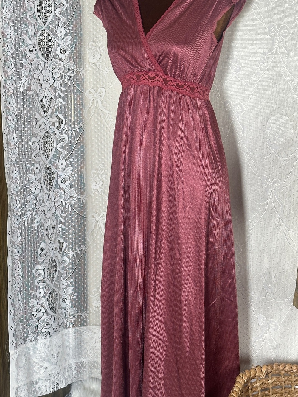 Miss Elaine Mauve Maxi Dress with Lace Waistband